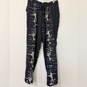 Haute Hippie Silk Jogger Pants Small Black Tie Dye Drawstring Waist Pockets